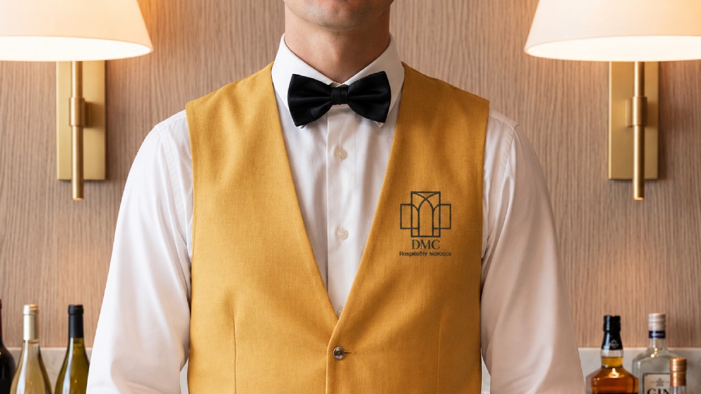 DMC Hospitality Morocco logo embroidered on hospitality uniform