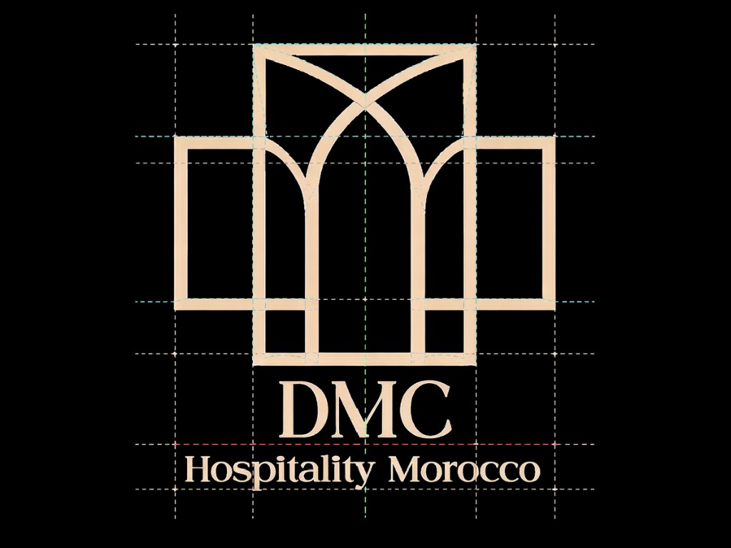 DMC Hospitality logo construction grid on black