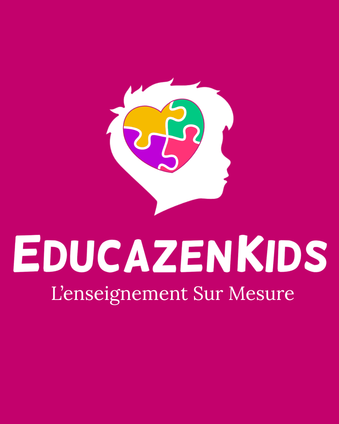 EducazenKids logo with puzzle heart icon on magenta