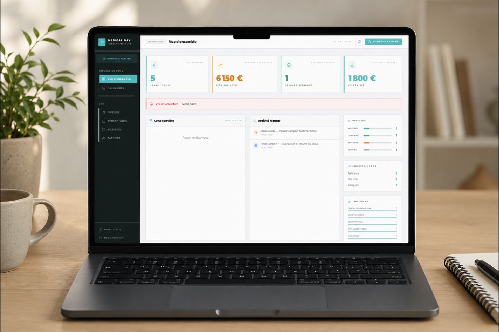 Medical Bay dashboard on laptop
